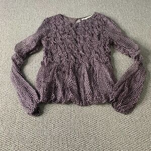 Leon Max Womens‎ Blouse Top Size Medium Purple Polka Dots Silk Limited Edition